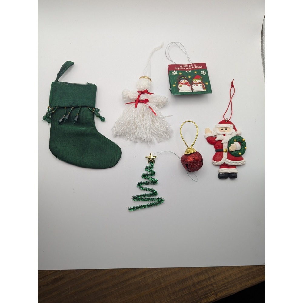 6 pieces Christmas Ornament Lot Stocking Angel Santa Bell Gift Bag Vtg & Modern‎